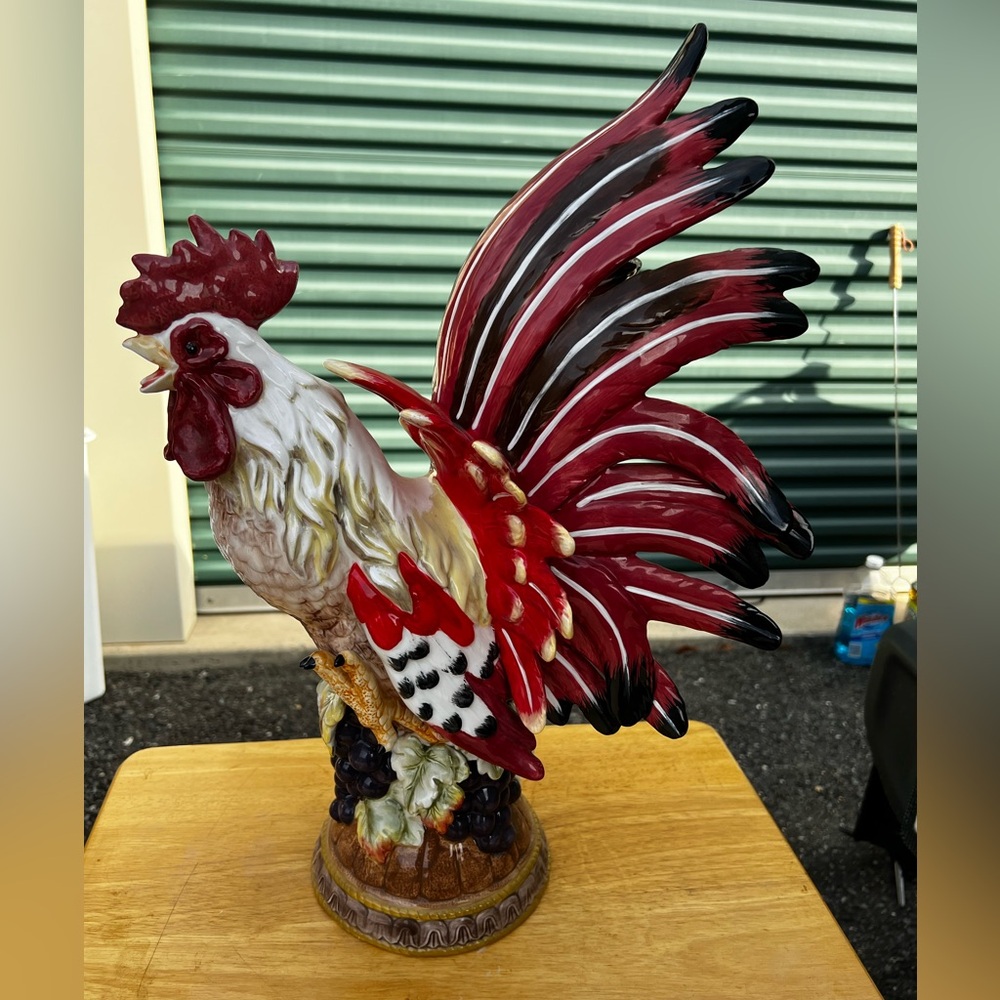 RARE Vintage J. Willfred Charles Sadek Hand Painted Ceramic Rooster Sculpture